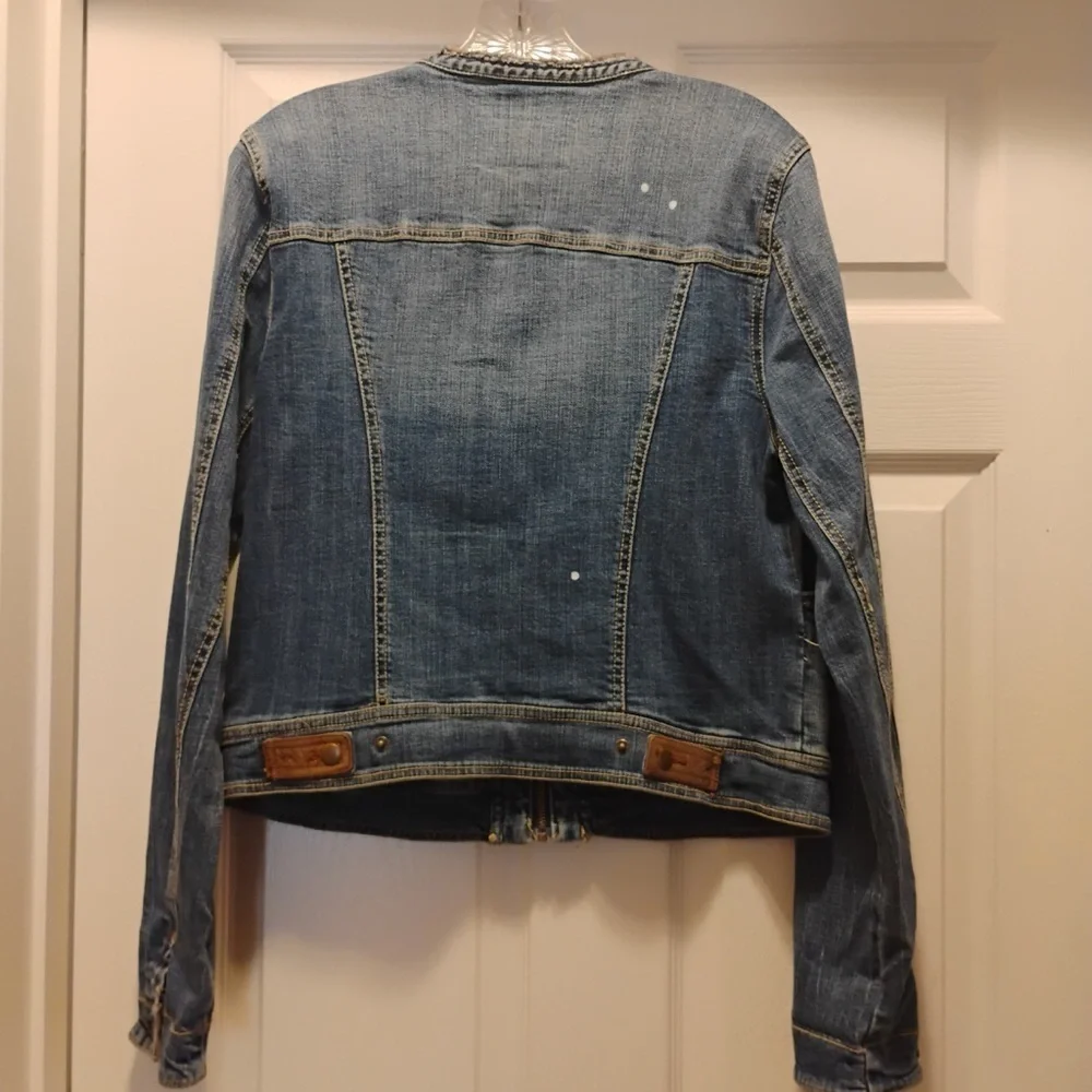 Pilcro and the Letterpress Anthropology Distressed Denim Zip Up Jacket Size M